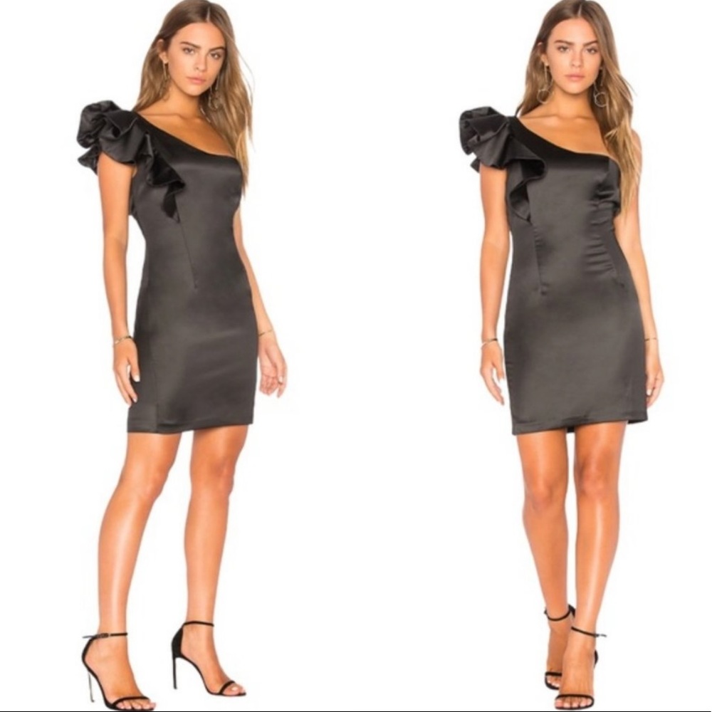 Revolve Bardot Estella Frill Satin Dress Night Out Formal Cocktail Dress, Size 6